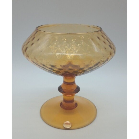 Empoli Amber Optic Compote Dish MCM Autumn Harvest Gold Italy Hand Blown - Picture 1 of 8